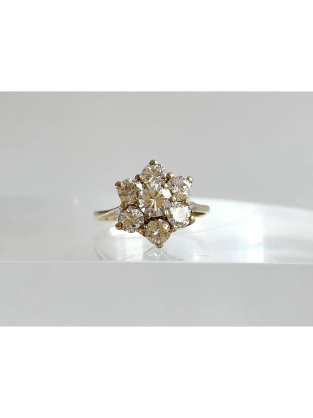 Gold Overlay Cubic Zirconia Vermeil Sterling Silver 925 Vintage Ring - sz 7